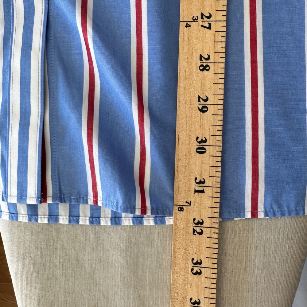 Lands' End Women's 22W Button Down Shirt Blue Striped No Iron Supima - Picture 4 of 10